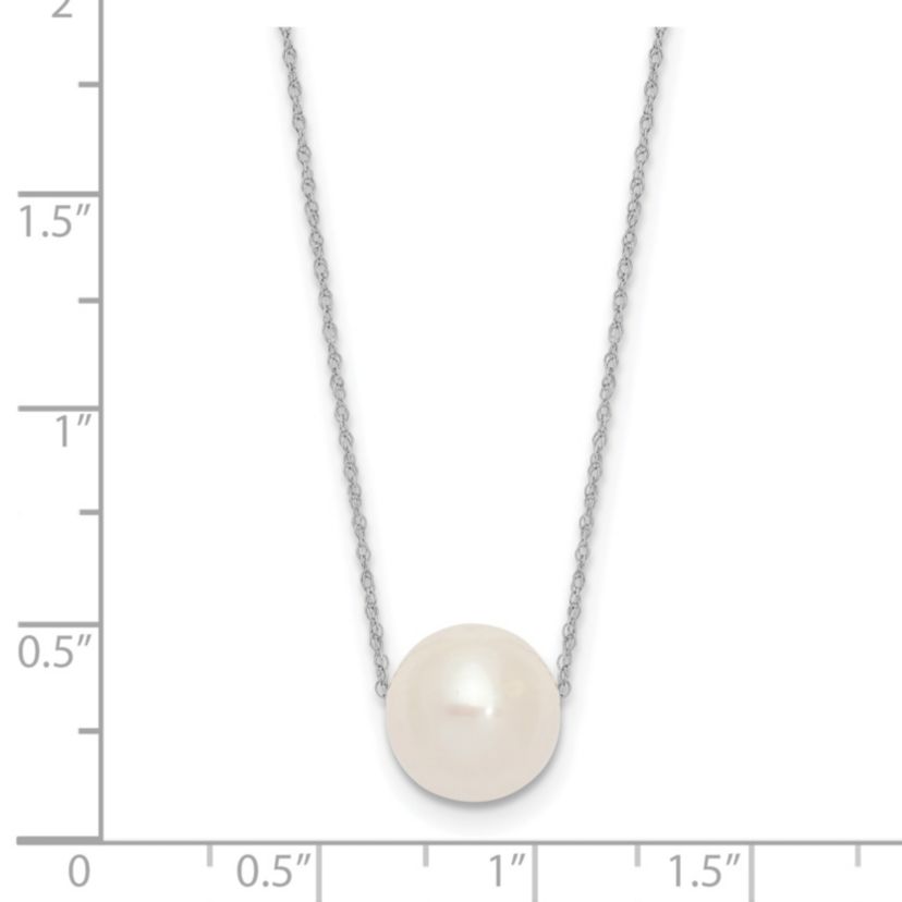 14K White Gold 10-11mm Round White Freshwater Cultured Pearl Rope Necklace