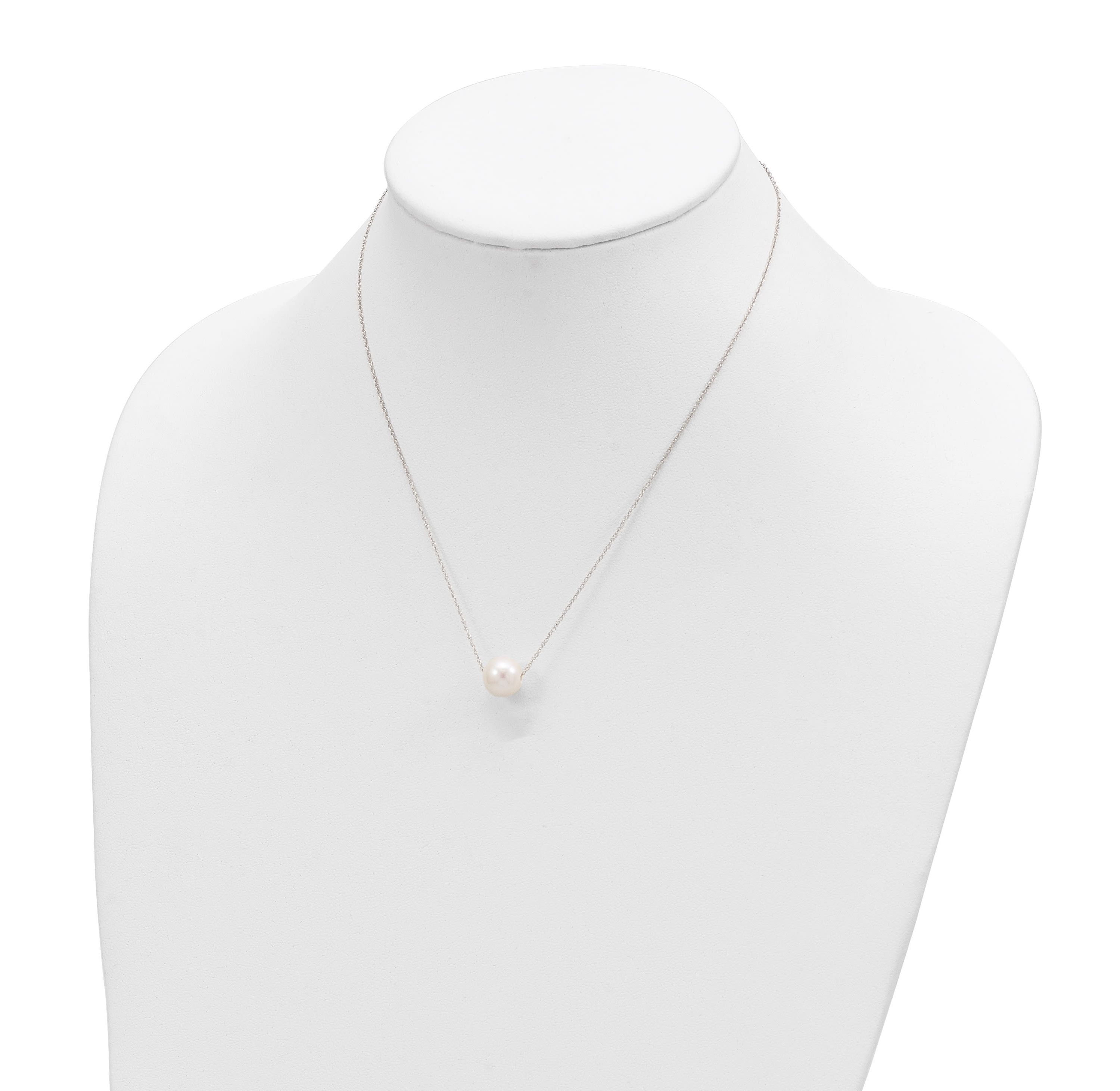 14K White Gold 10-11mm Round White Freshwater Cultured Pearl Rope Necklace