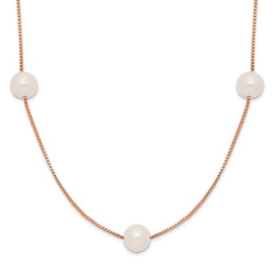 Belk & Co 14K Rose Gold 5-6mm Round White Freshwater Cultured Pearl 9-Station Necklace