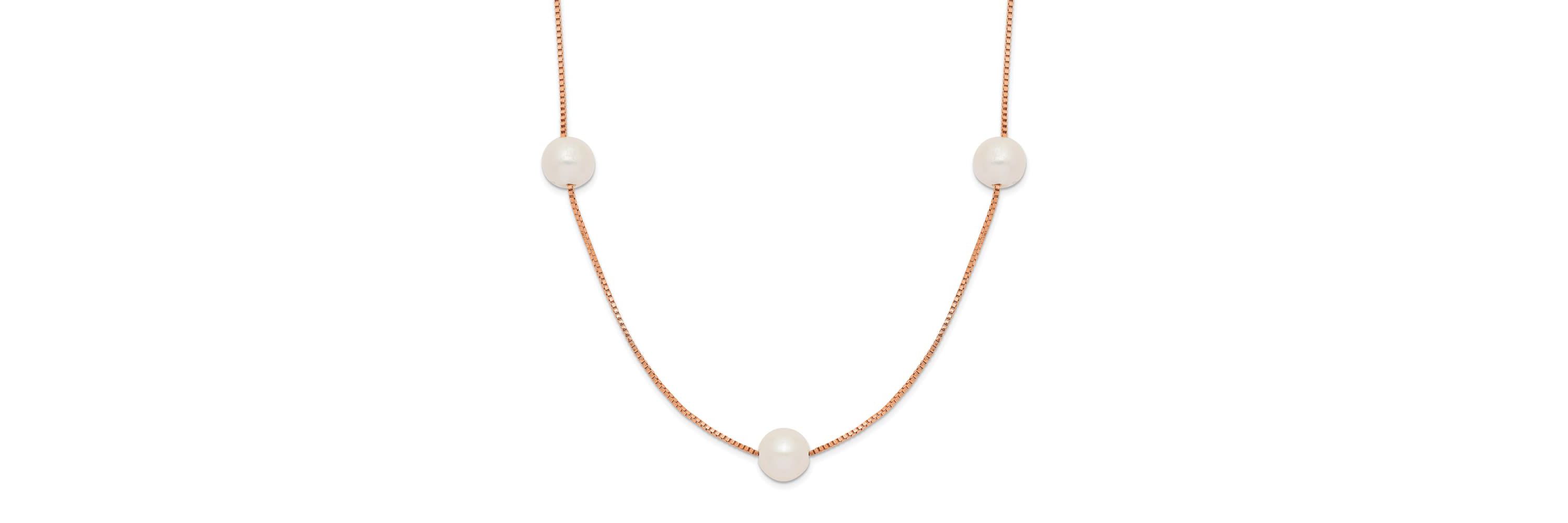 14K Rose Gold 5-6mm Round White Freshwater Cultured Pearl 9-Station Necklace