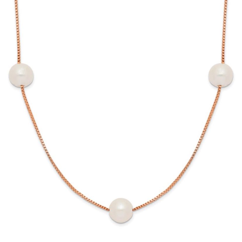 14K Rose Gold 5-6mm Round White Freshwater Cultured Pearl 9-Station Necklace