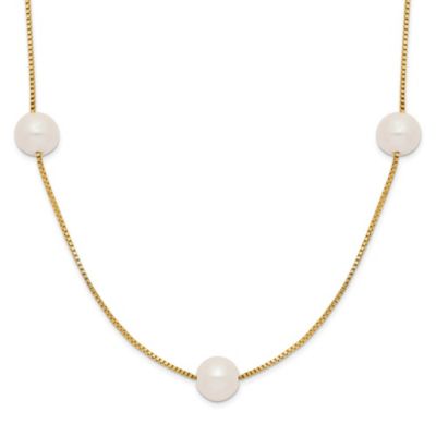 Belk & Co 14K Rose Gold 5-6mm Round White Freshwater Cultured Pearl 9-Station Necklace, Yellow