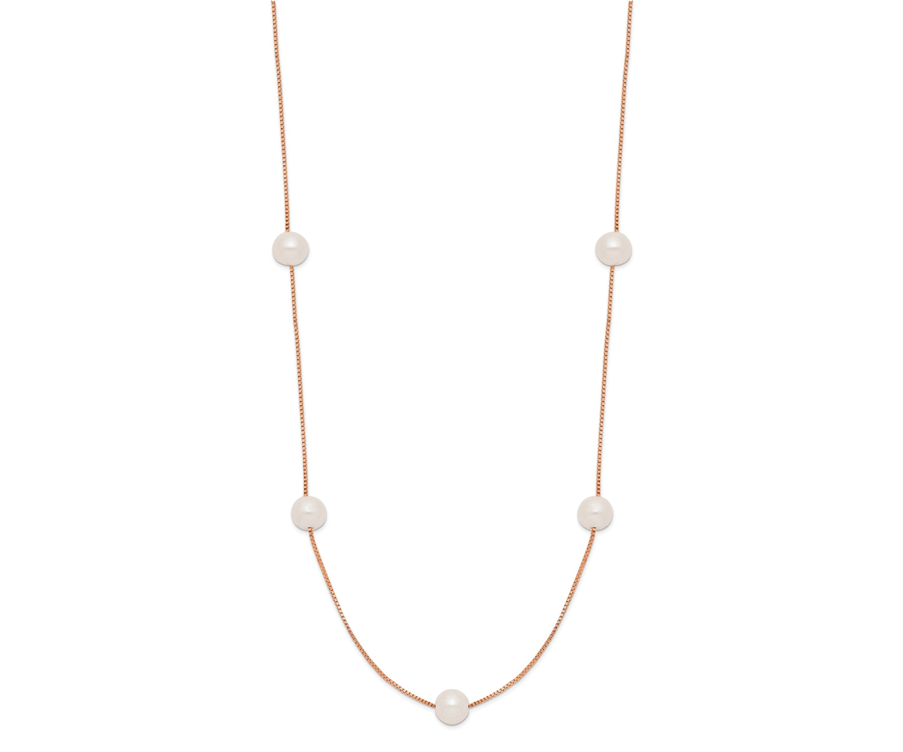 14K Rose Gold 5-6mm Round White Freshwater Cultured Pearl 9-Station Necklace