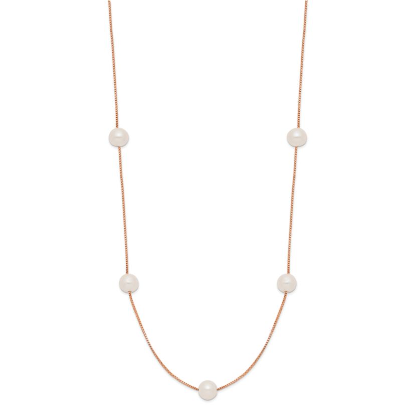14K Rose Gold 5-6mm Round White Freshwater Cultured Pearl 9-Station Necklace