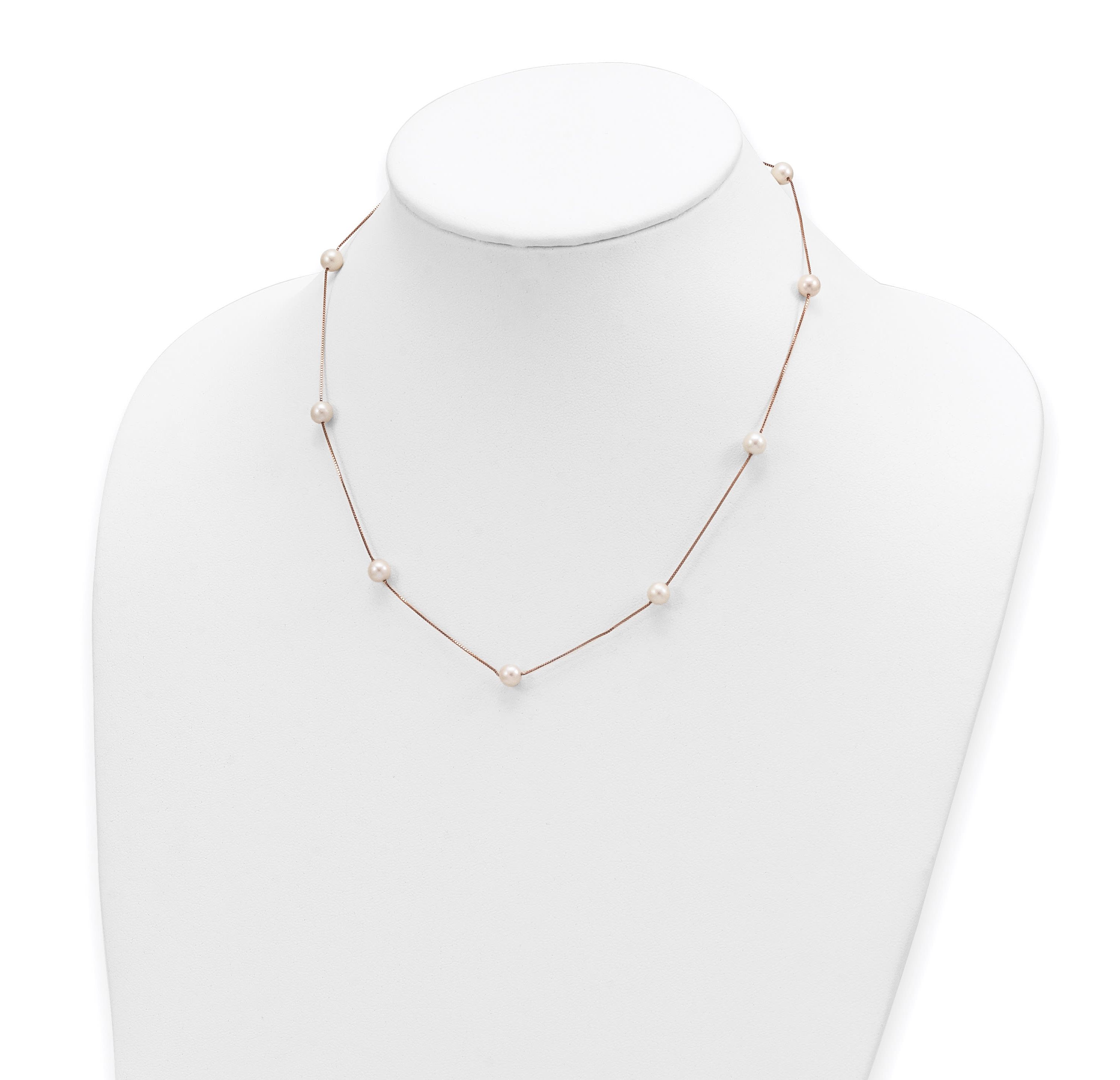 14K Rose Gold 5-6mm Round White Freshwater Cultured Pearl 9-Station Necklace