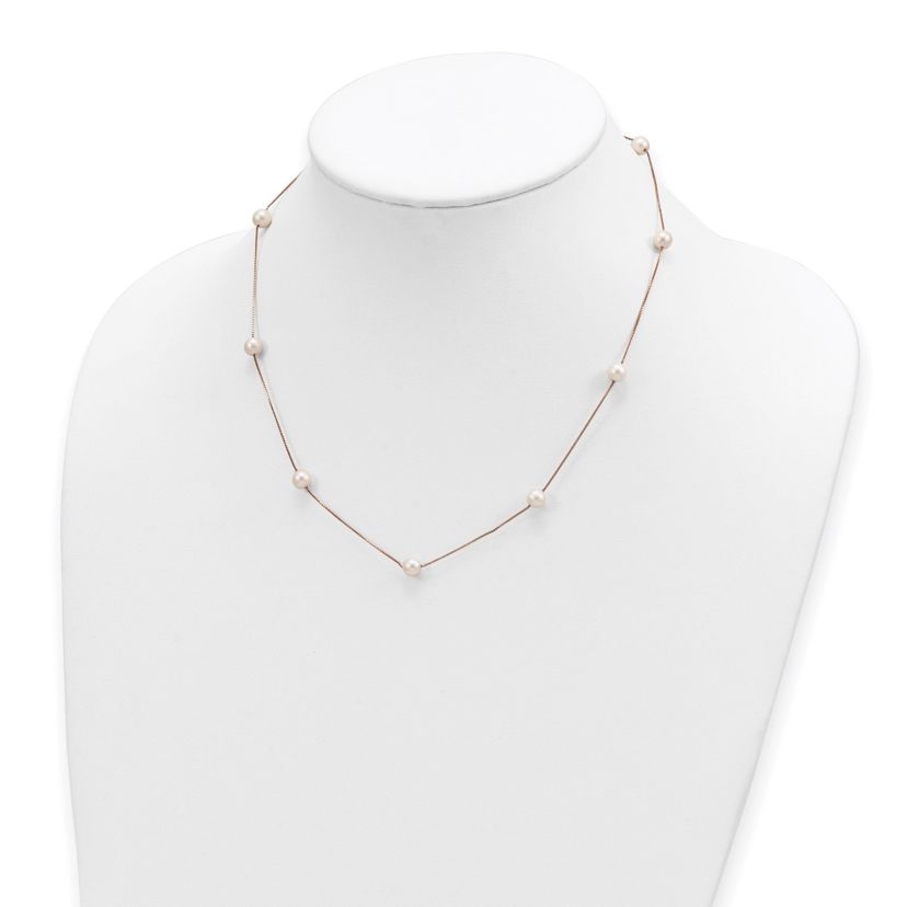 14K Rose Gold 5-6mm Round White Freshwater Cultured Pearl 9-Station Necklace