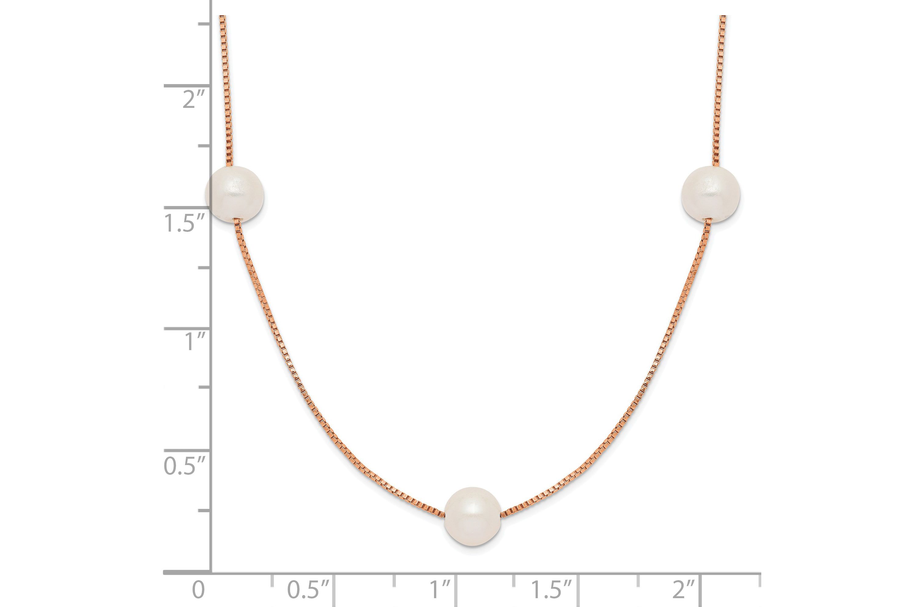 14K Rose Gold 5-6mm Round White Freshwater Cultured Pearl 9-Station Necklace