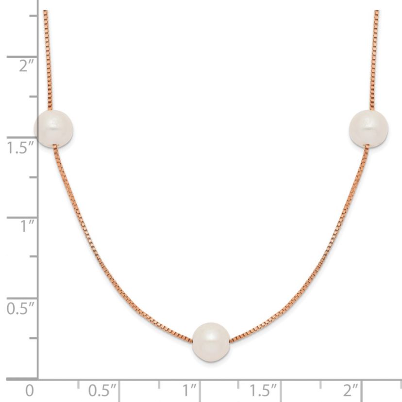 14K Rose Gold 5-6mm Round White Freshwater Cultured Pearl 9-Station Necklace