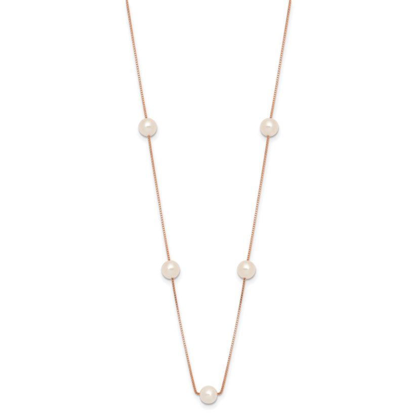 14K Rose Gold 5-6mm Round White Freshwater Cultured Pearl 9-Station Necklace