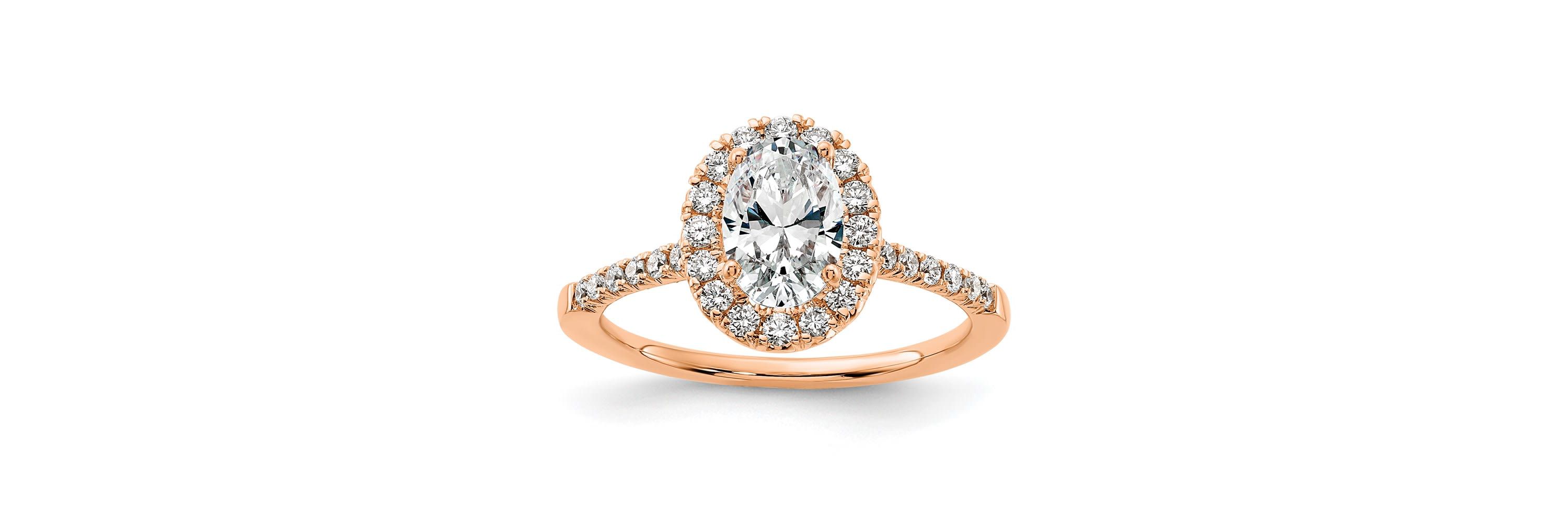 Lab Created 3/4 ct. t.w. Lab Grown Diamond VS/SI GH, Oval Halo Engagement Complete Ring in 14K Rose Gold