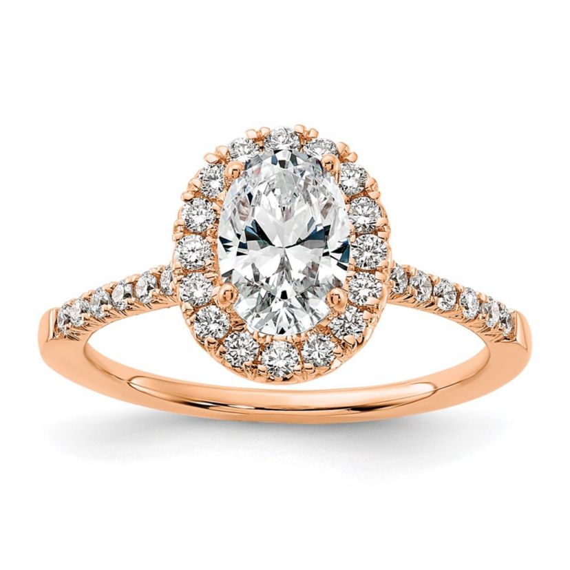 Lab Created 3/4 ct. t.w. Lab Grown Diamond VS/SI GH, Oval Halo Engagement Complete Ring in 14K Rose Gold