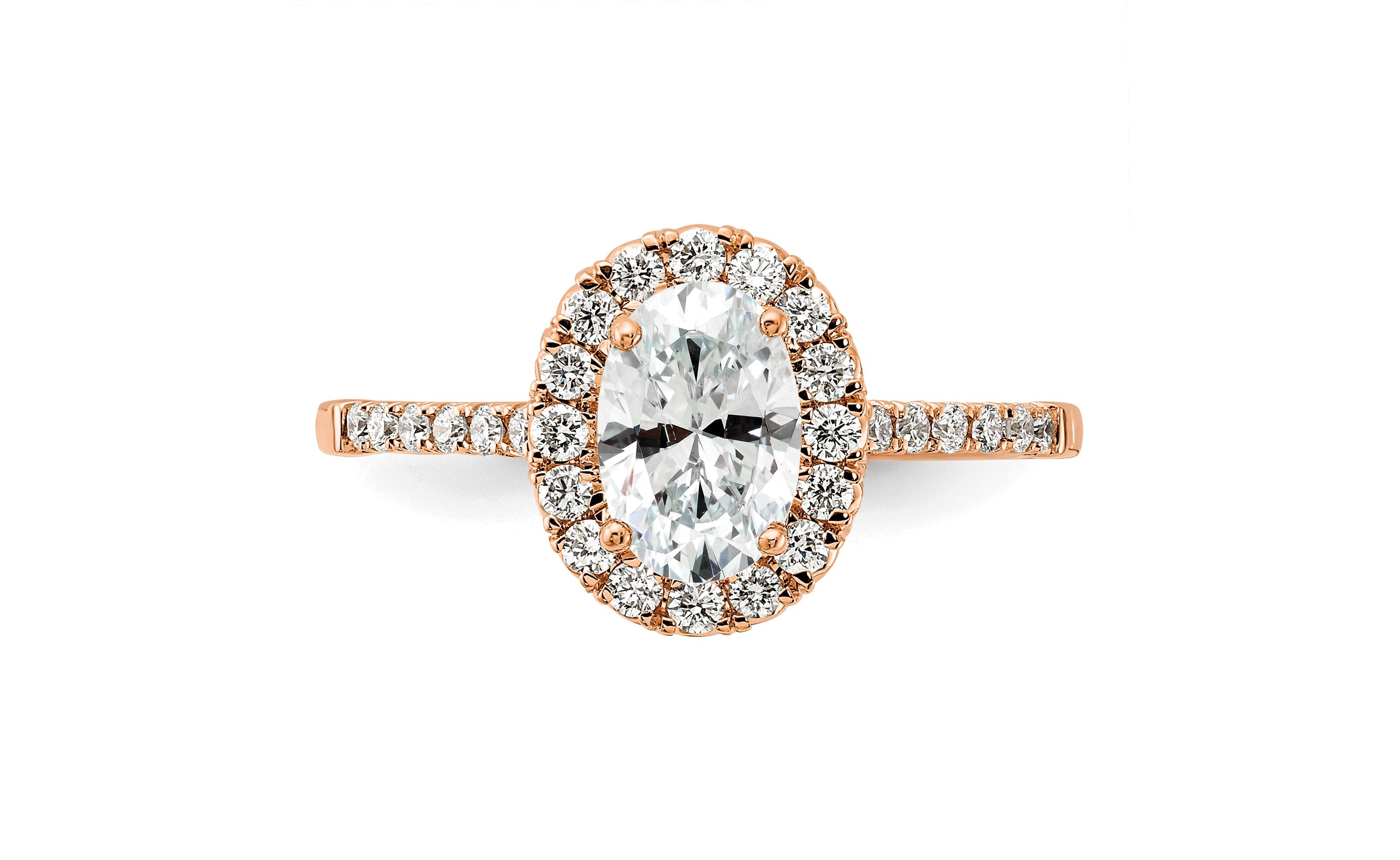 Lab Created 3/4 ct. t.w. Lab Grown Diamond VS/SI GH, Oval Halo Engagement Complete Ring in 14K Rose Gold