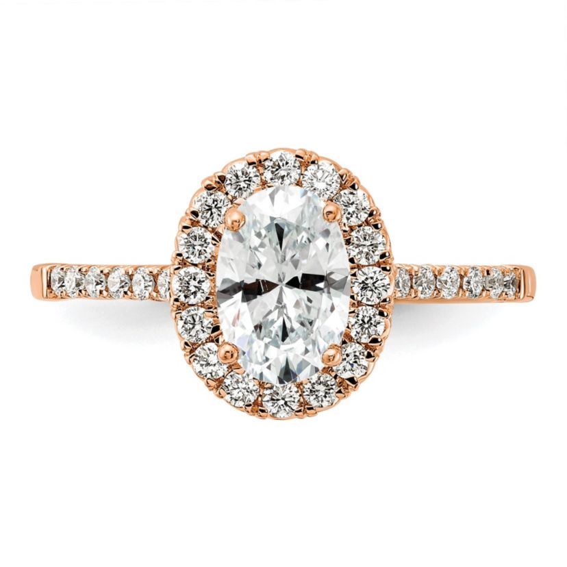 Lab Created 3/4 ct. t.w. Lab Grown Diamond VS/SI GH, Oval Halo Engagement Complete Ring in 14K Rose Gold