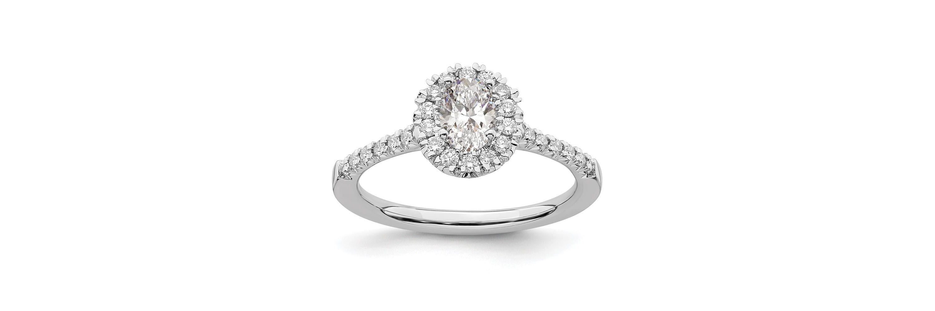Lab Created 3/4 ct. t.w. Lab Grown Diamond VS/SI GH, Oval Halo Engagement Complete Ring in 14K White Gold