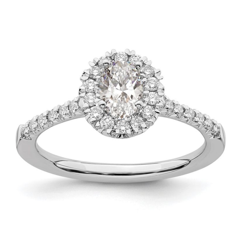 Lab Created 3/4 ct. t.w. Lab Grown Diamond VS/SI GH, Oval Halo Engagement Complete Ring in 14K White Gold