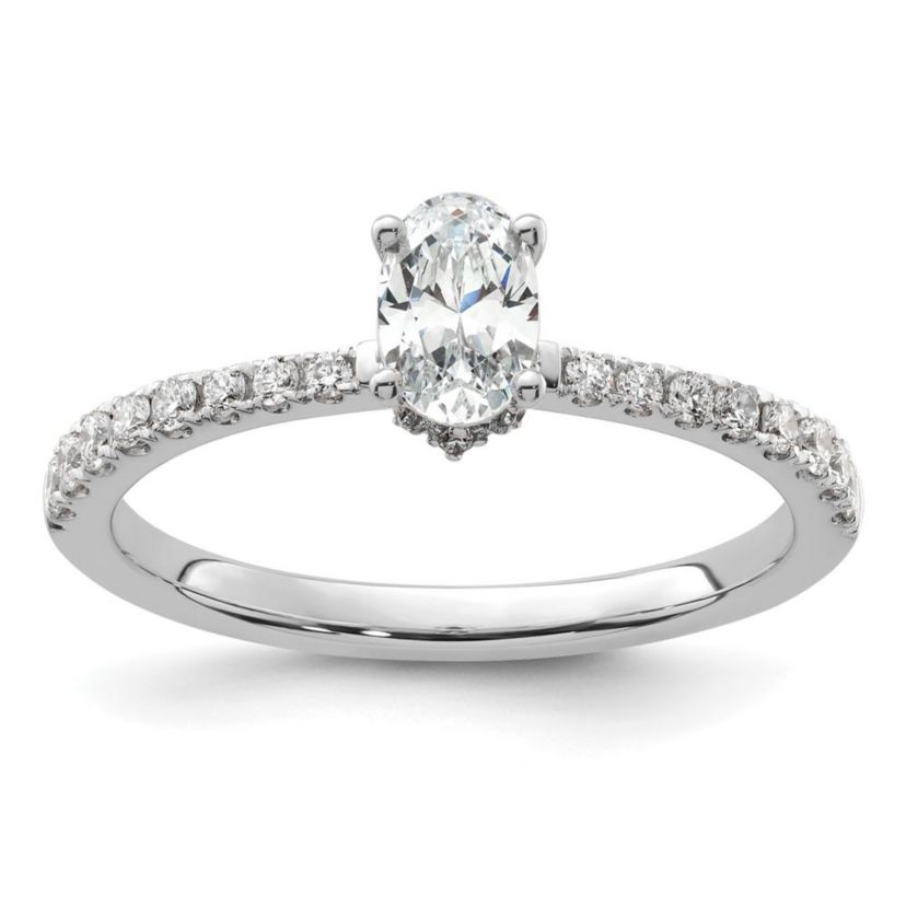 Lab Created 3/4 ct. t.w. Lab Grown Diamond Complete Oval Engagement Ring 14K White Gold