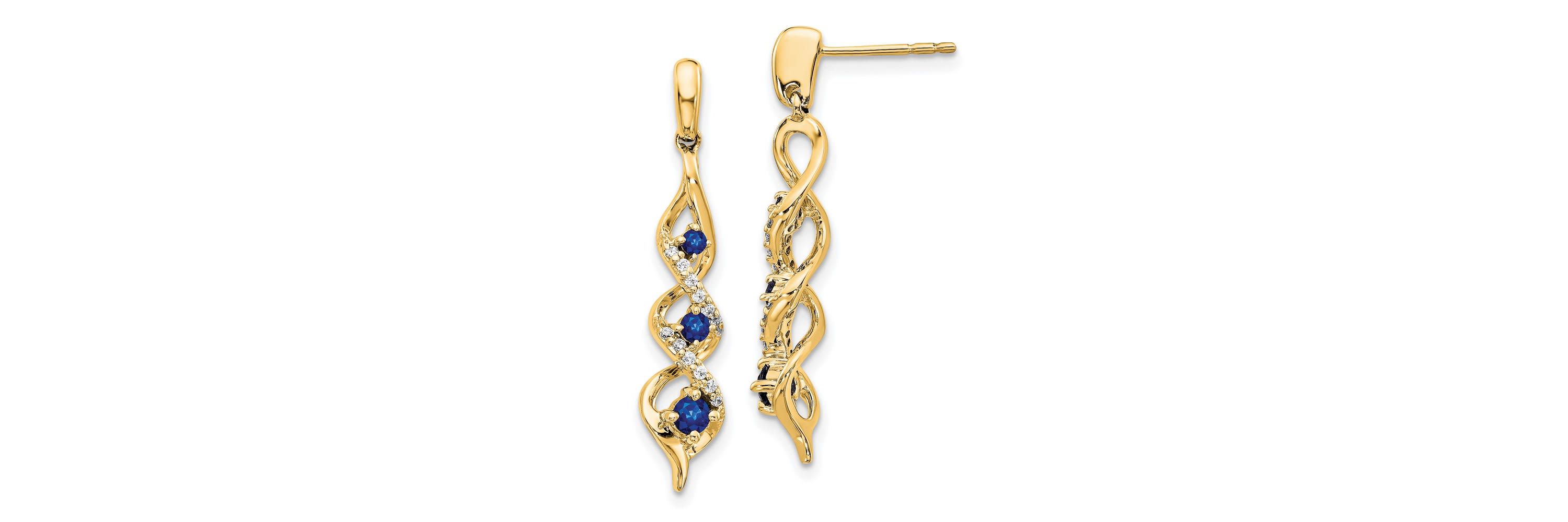 1/2 ct. t.w. Sapphire and 1/8 ct. t.w. Diamond Post Dangle Earrings in 14K Gold