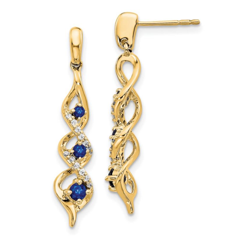 1/2 ct. t.w. Sapphire and 1/8 ct. t.w. Diamond Post Dangle Earrings in 14K Gold