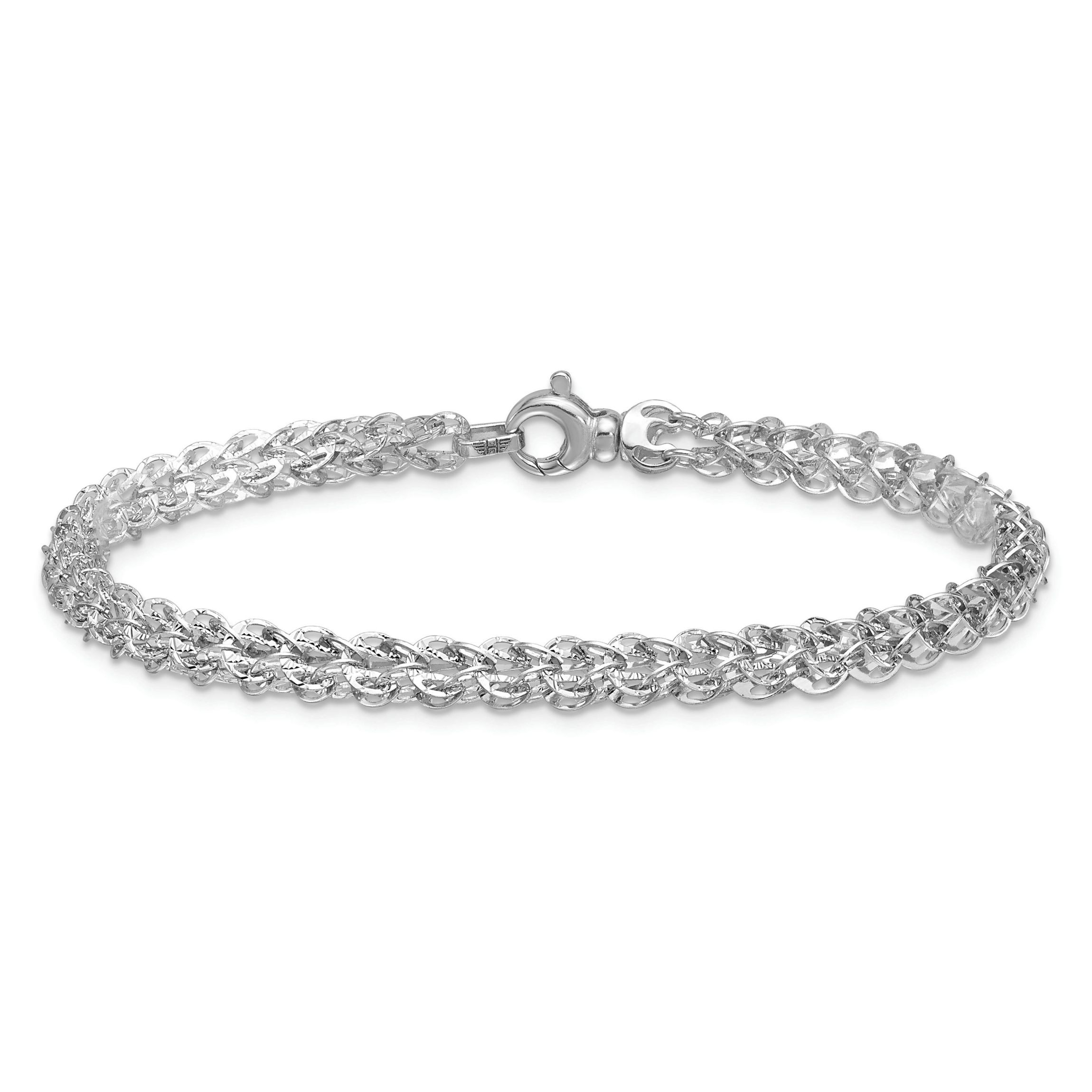 14K White Gold Polished and Textured Fancy Chain Bracelet