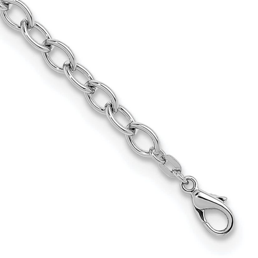 Sterling Silver Rhodium-plated 6mm Oval Link 7.5-inch Bracelet