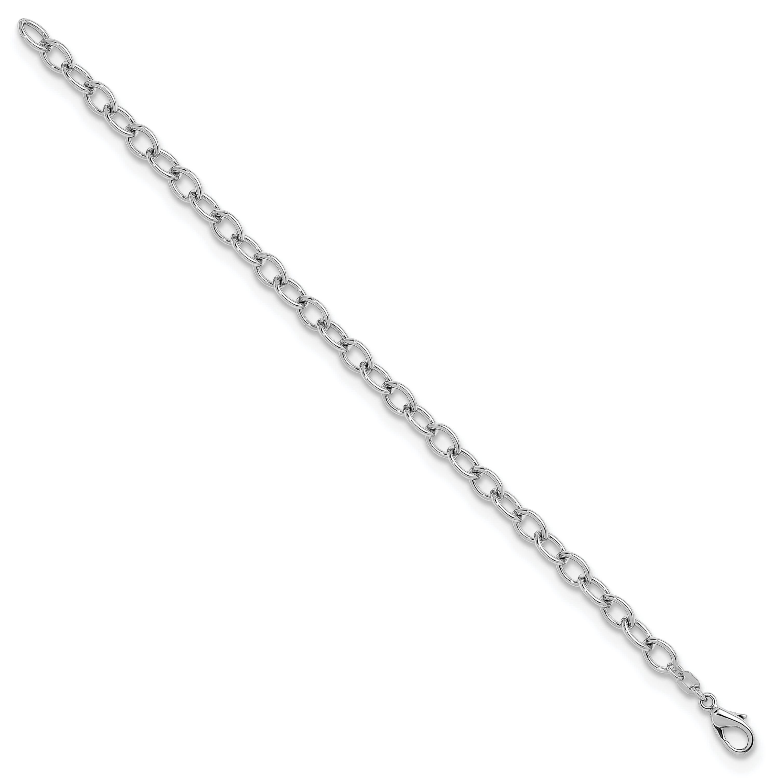 Sterling Silver Rhodium-plated 6mm Oval Link 7.5-inch Bracelet