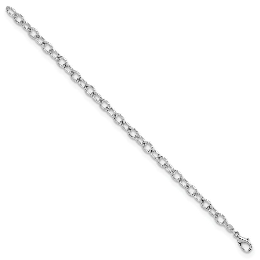 Sterling Silver Rhodium-plated 6mm Oval Link 7.5-inch Bracelet