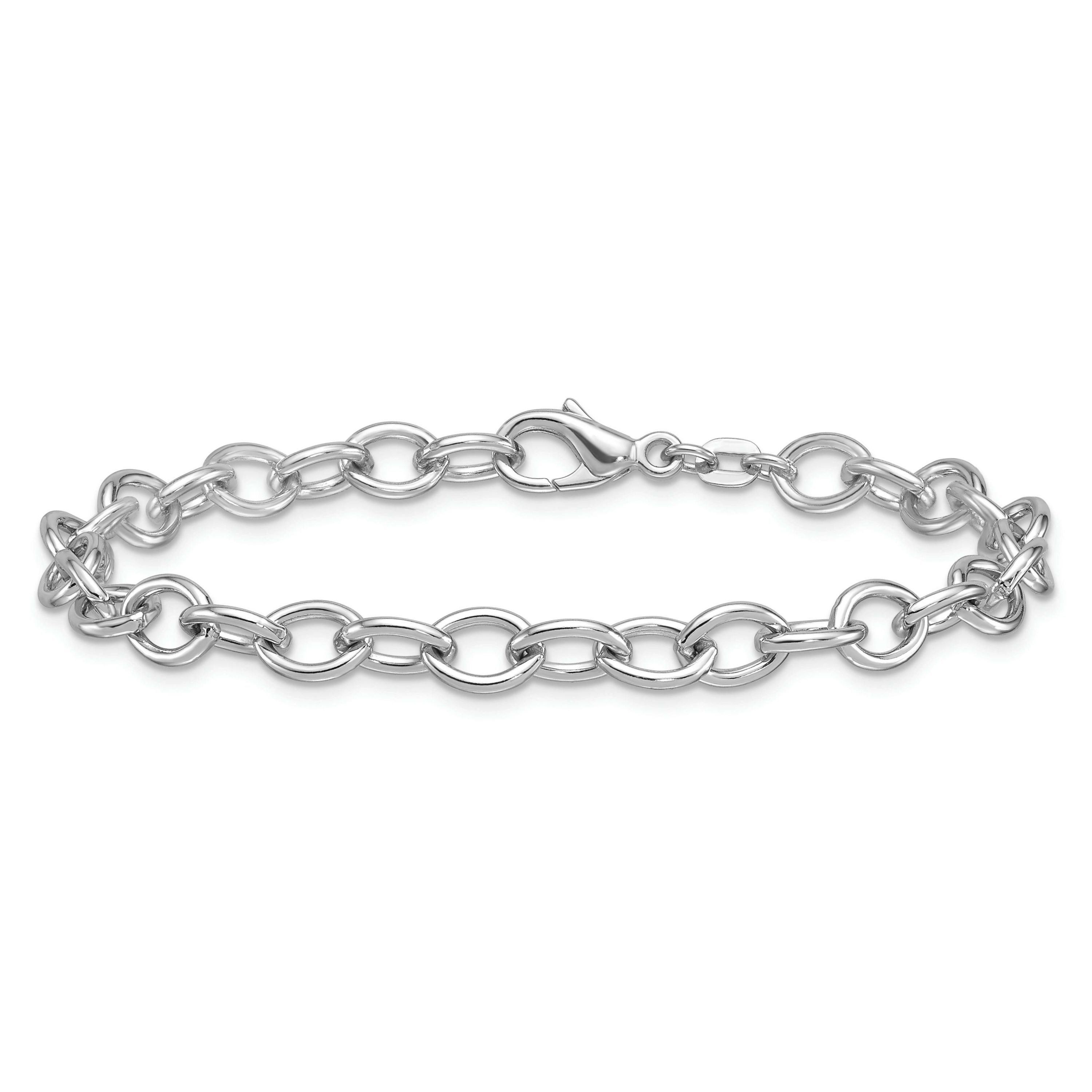 Sterling Silver Rhodium-plated 6mm Oval Link 7.5-inch Bracelet