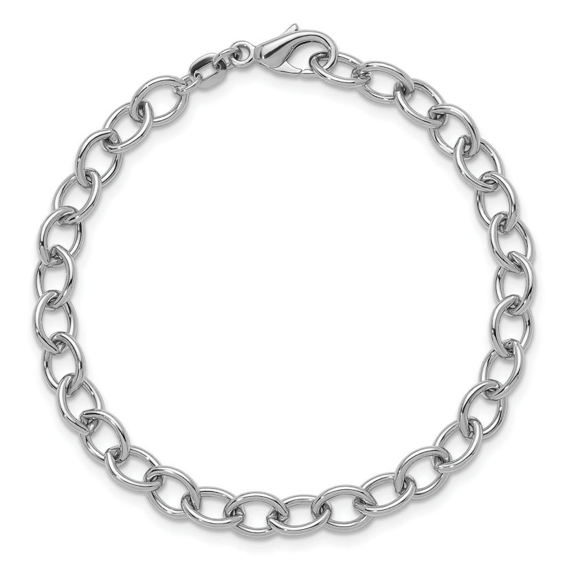 Sterling Silver Rhodium-plated 6mm Oval Link 7.5-inch Bracelet