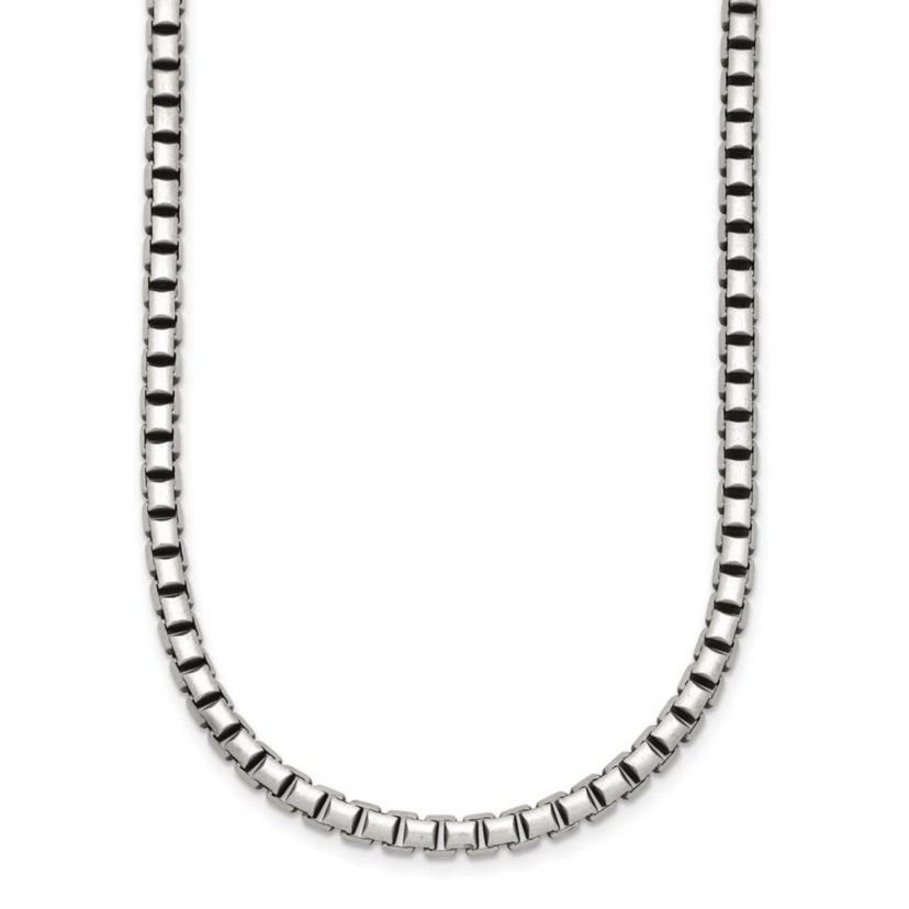 Sterling Silver Antiqued and Satin 4.0mm Box 18-inch Chain Necklace