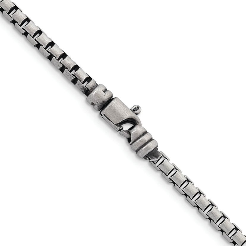 Sterling Silver Antiqued and Satin 4.0mm Box 18-inch Chain Necklace