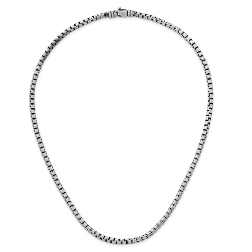 Sterling Silver Antiqued and Satin 4.0mm Box 18-inch Chain Necklace