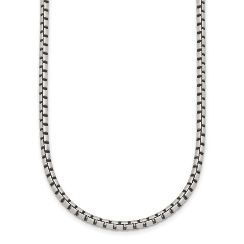 Sterling Silver Antiqued and Satin 3.2mm Box 30-inch Chain Necklace