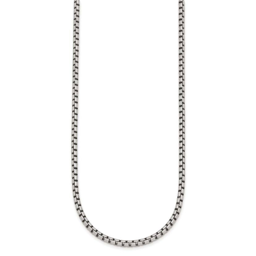 Sterling Silver Antiqued and Satin 3.2mm Box 30-inch Chain Necklace
