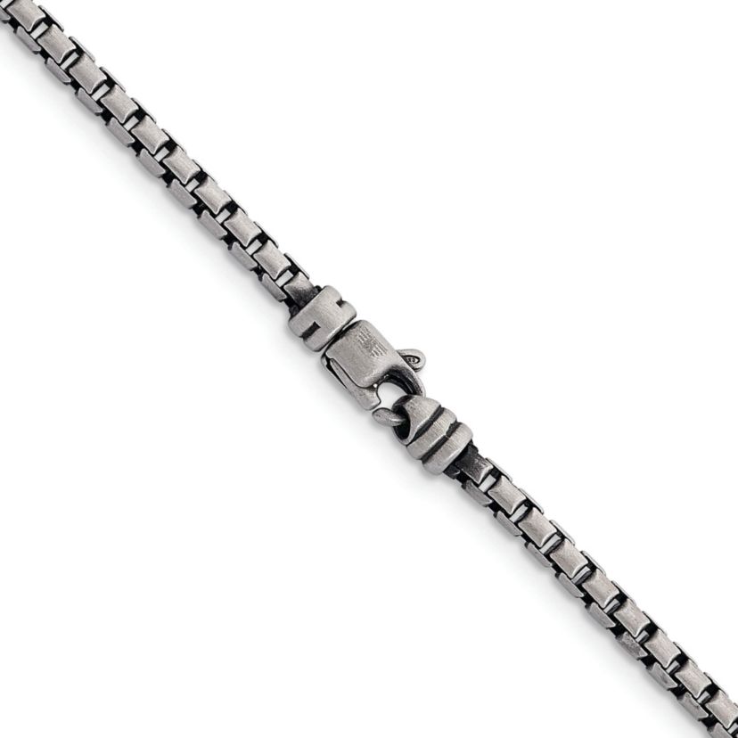 Sterling Silver Antiqued and Satin 3.2mm Box 30-inch Chain Necklace