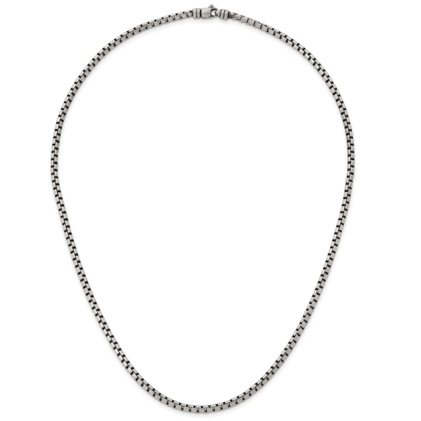 Sterling Silver Antiqued and Satin 3.2mm Box 30-inch Chain Necklace