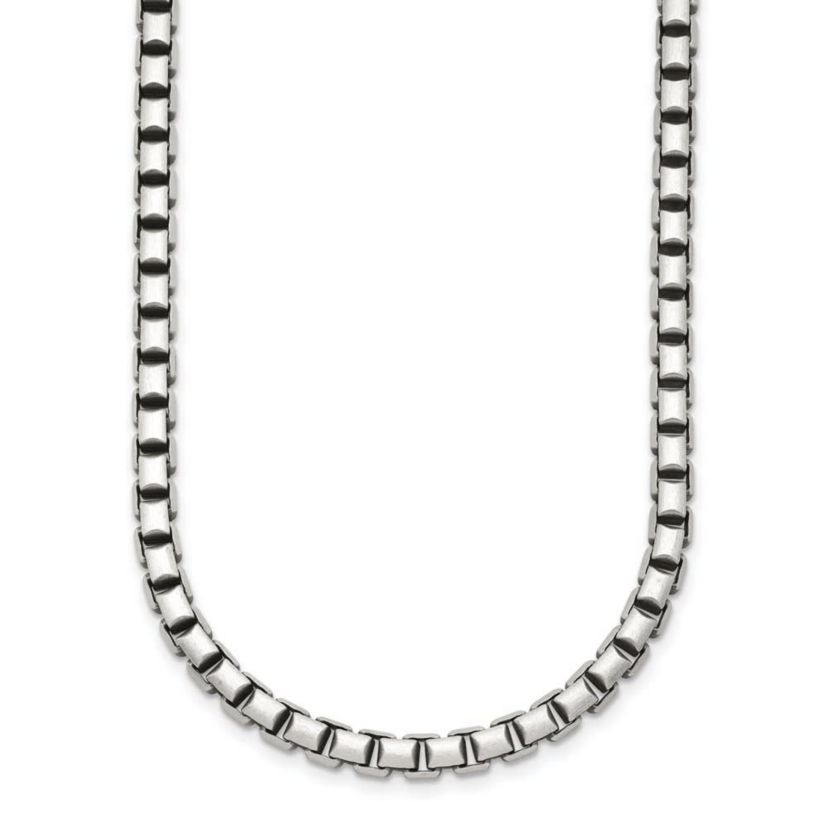 Sterling Silver Antiqued and Satin 5.0mm Box 24-inch Chain Necklace