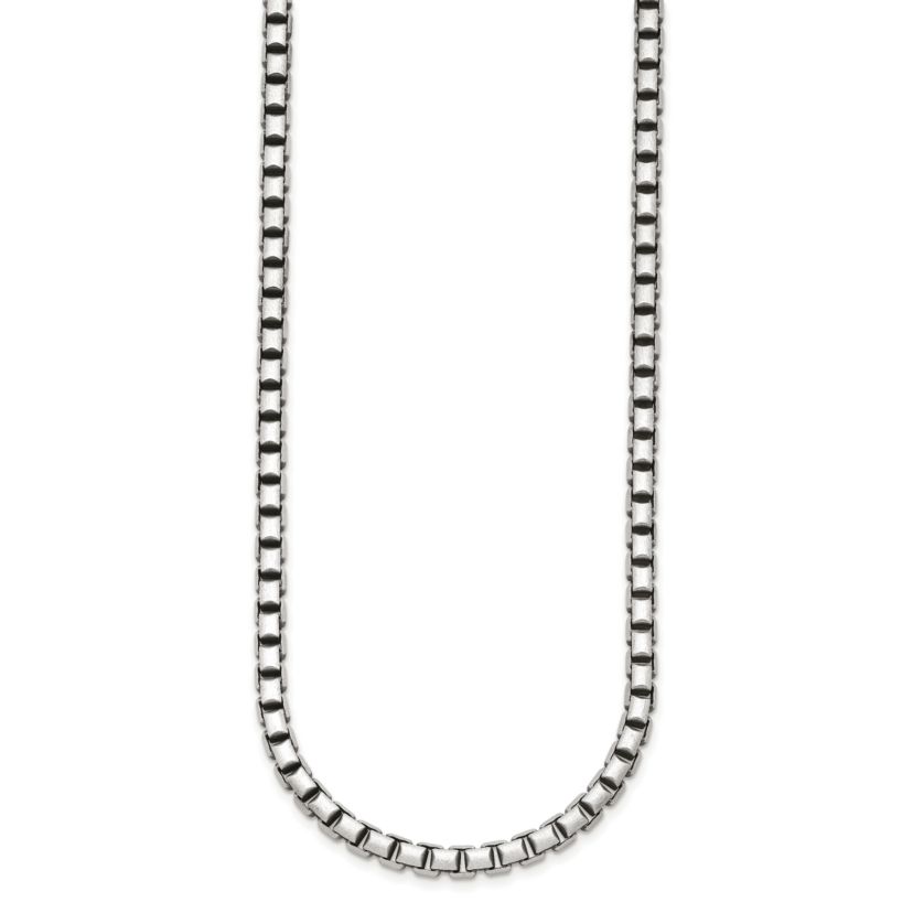 Sterling Silver Antiqued and Satin 5.0mm Box 24-inch Chain Necklace