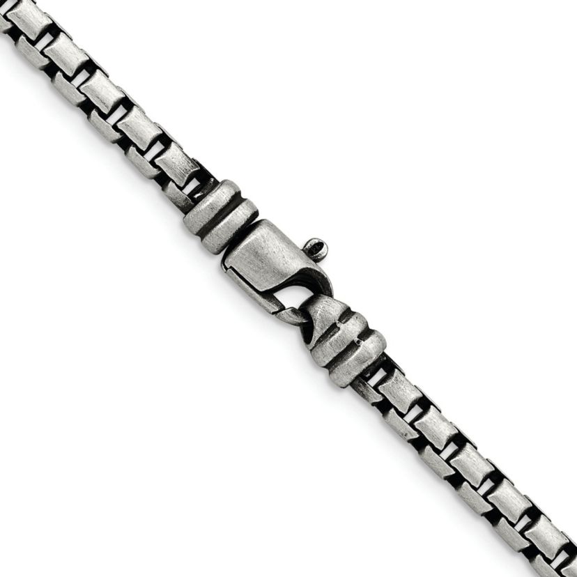 Sterling Silver Antiqued and Satin 5.0mm Box 24-inch Chain Necklace