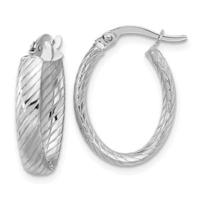 Belk & Co 14K White Gold Polished and Grooved Oval Hoop Earrings