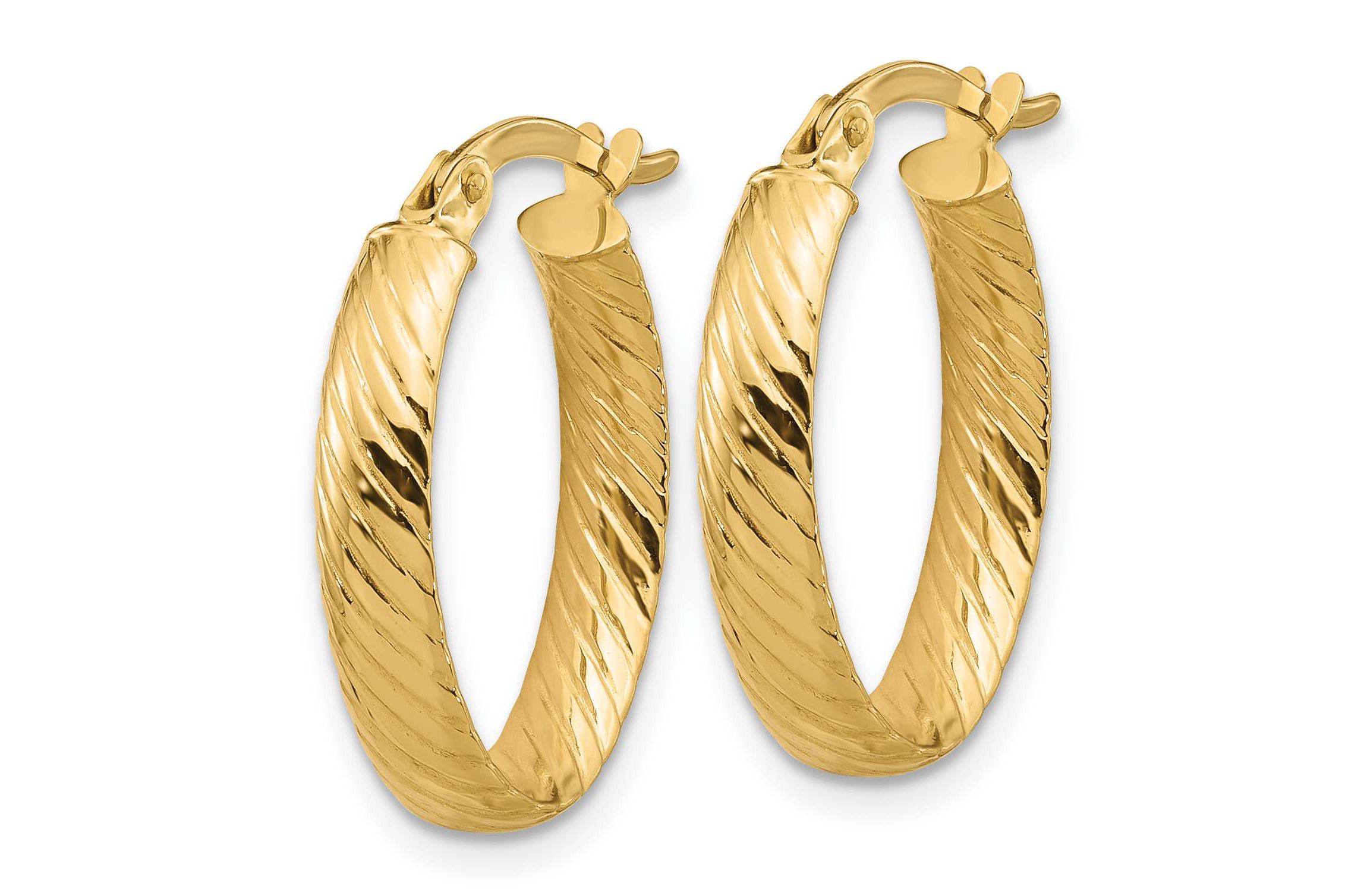 14K White Gold Polished and Grooved Oval Hoop Earrings