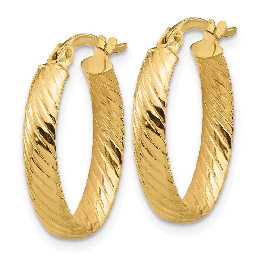 14K White Gold Polished and Grooved Oval Hoop Earrings