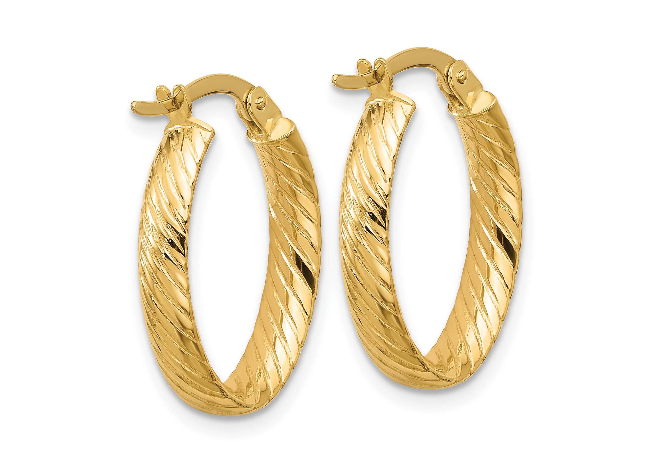 14K White Gold Polished and Grooved Oval Hoop Earrings