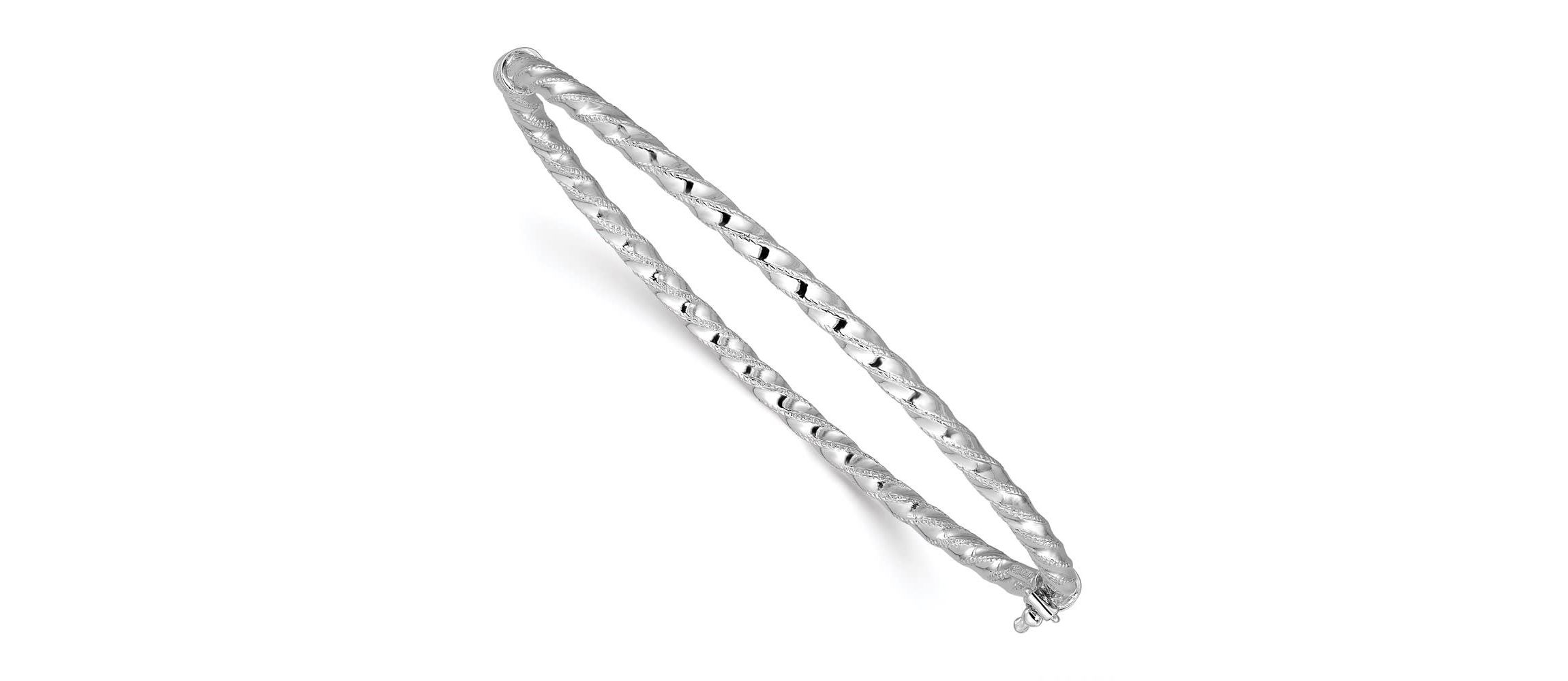 14K Yellow Gold Polished and Textured Twisted Hinged Bangle
