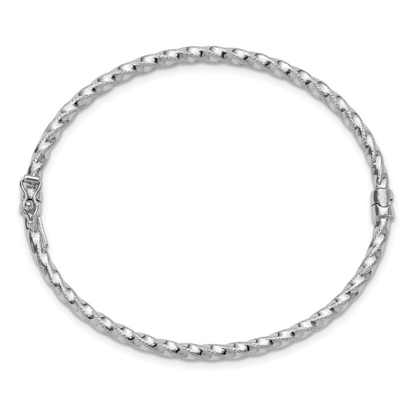 14K Yellow Gold Polished and Textured Twisted Hinged Bangle