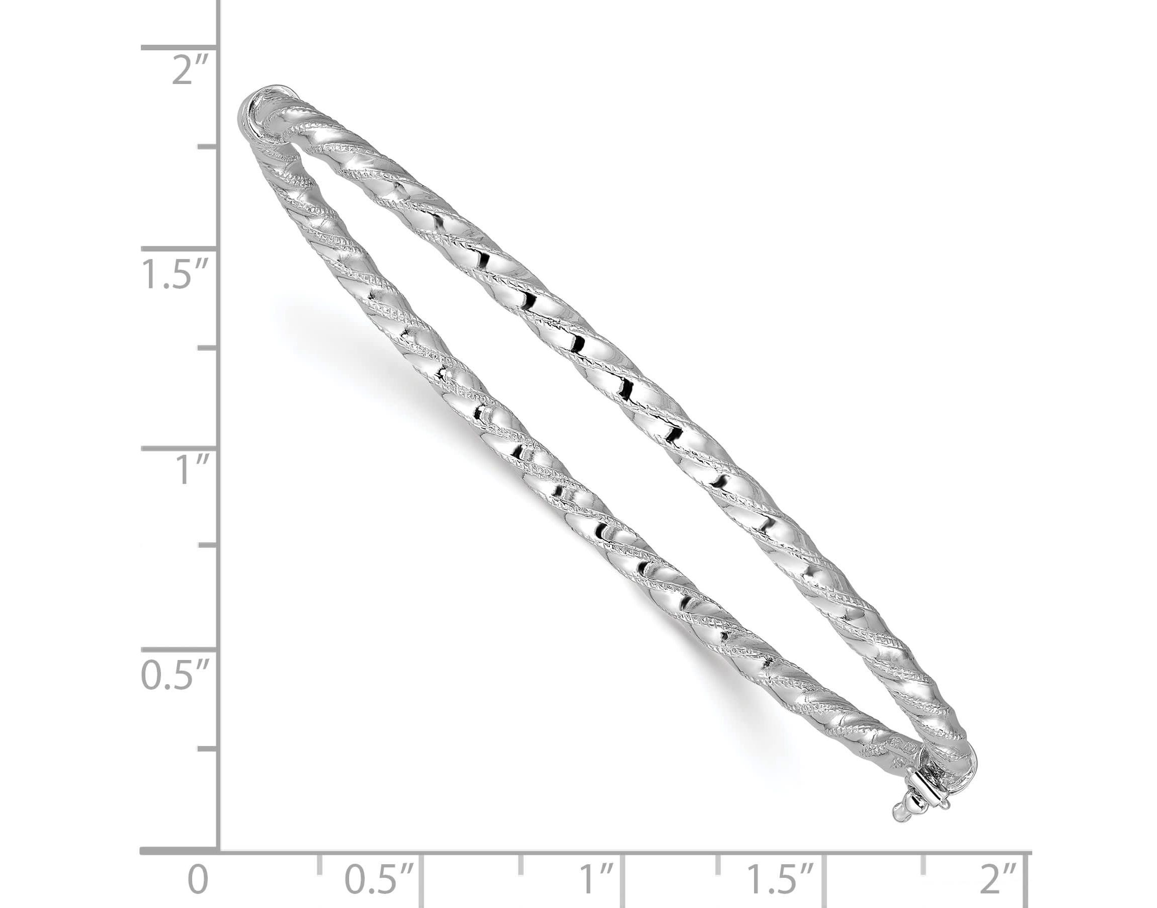 14K Yellow Gold Polished and Textured Twisted Hinged Bangle