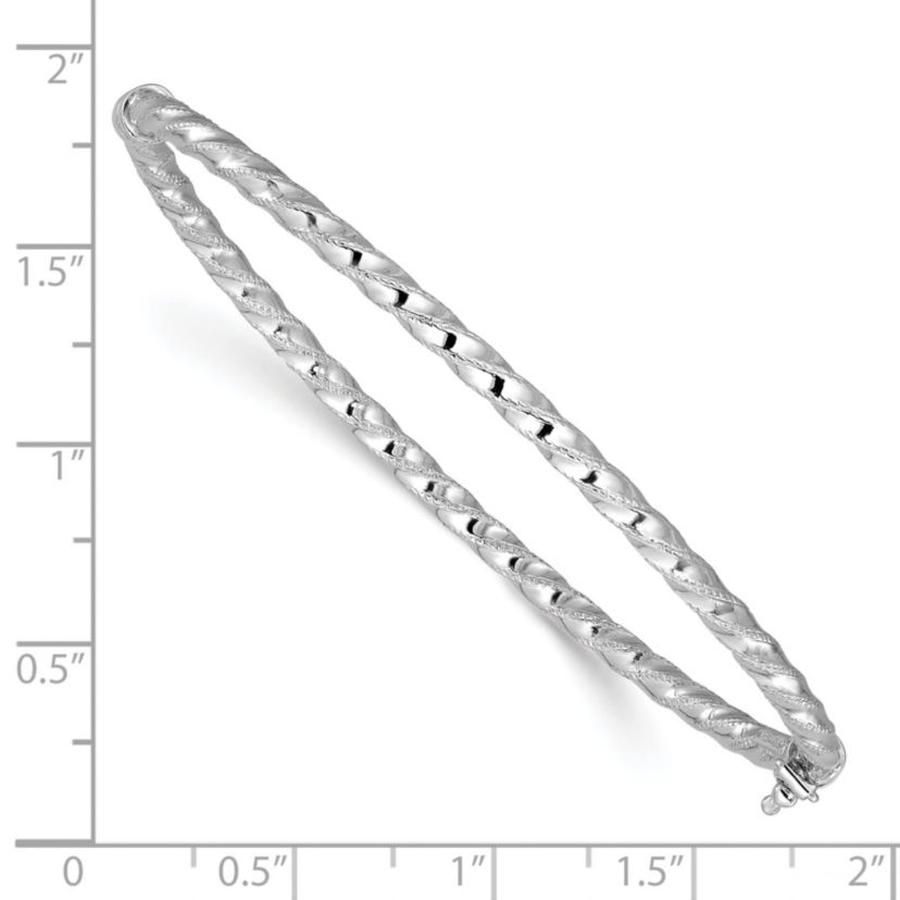 14K Yellow Gold Polished and Textured Twisted Hinged Bangle