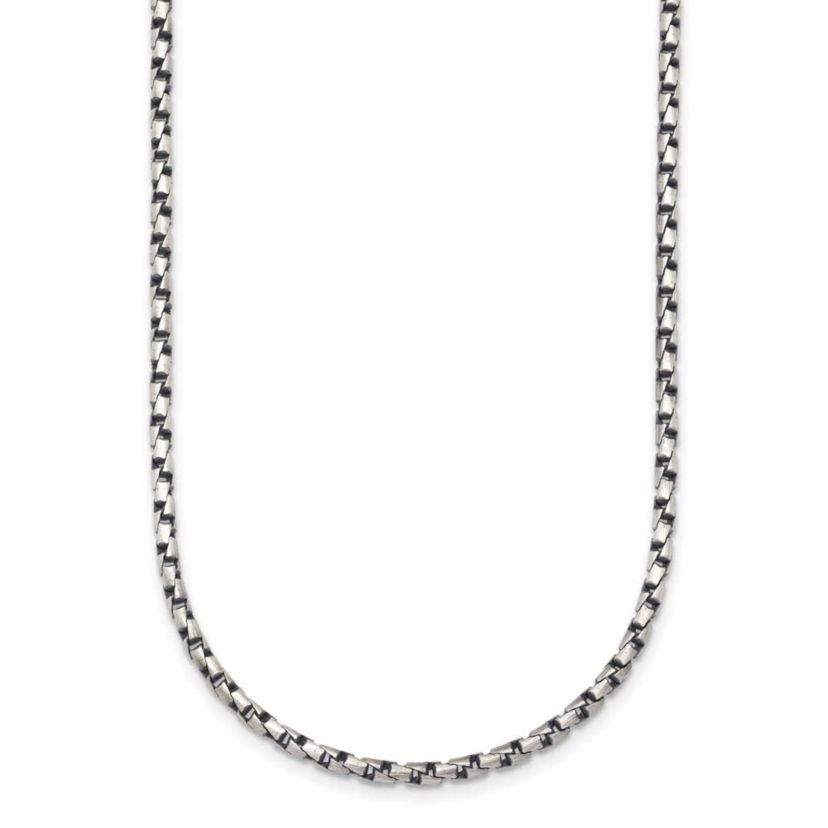 Sterling Silver Antiqued and Satin 2.5mm Twisted Box 20-inch Chain Necklace