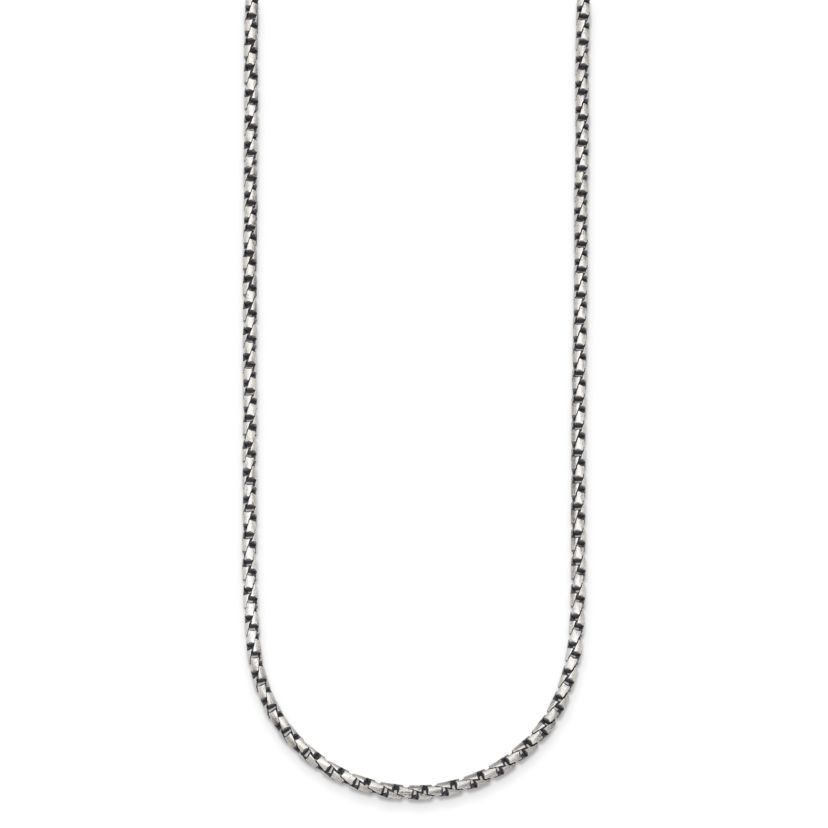 Sterling Silver Antiqued and Satin 2.5mm Twisted Box 20-inch Chain Necklace