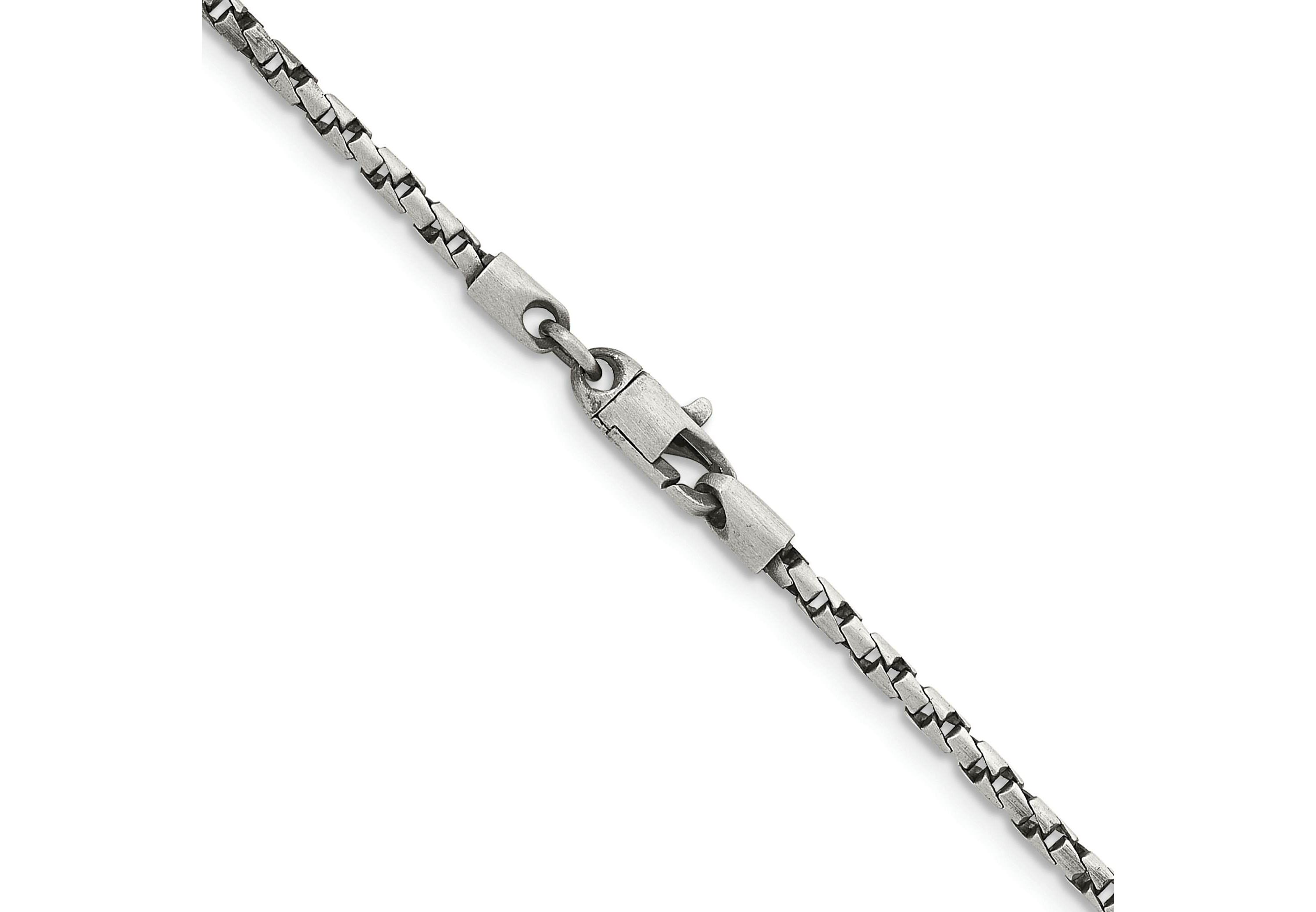 Sterling Silver Antiqued and Satin 2.5mm Twisted Box 20-inch Chain Necklace