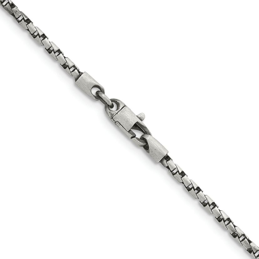 Sterling Silver Antiqued and Satin 2.5mm Twisted Box 20-inch Chain Necklace